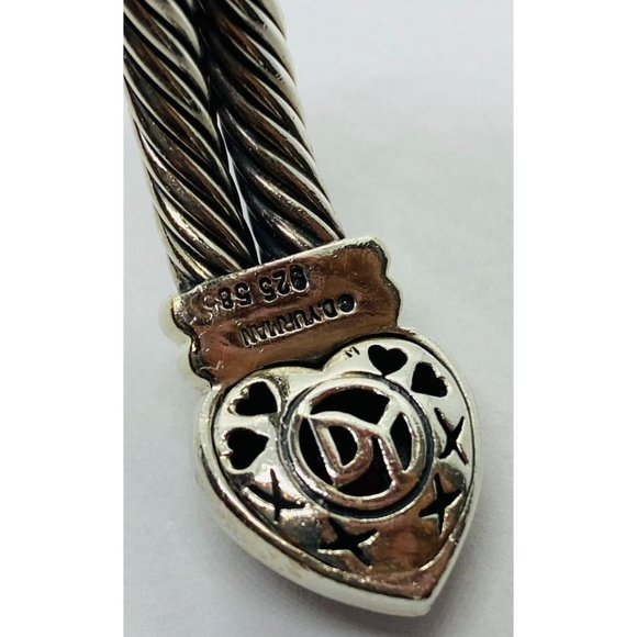 David Yurman 925 & 14KT Yellow Gold Double Cable Garnet Hearts Cuff Bracelet - Picture 8 of 8